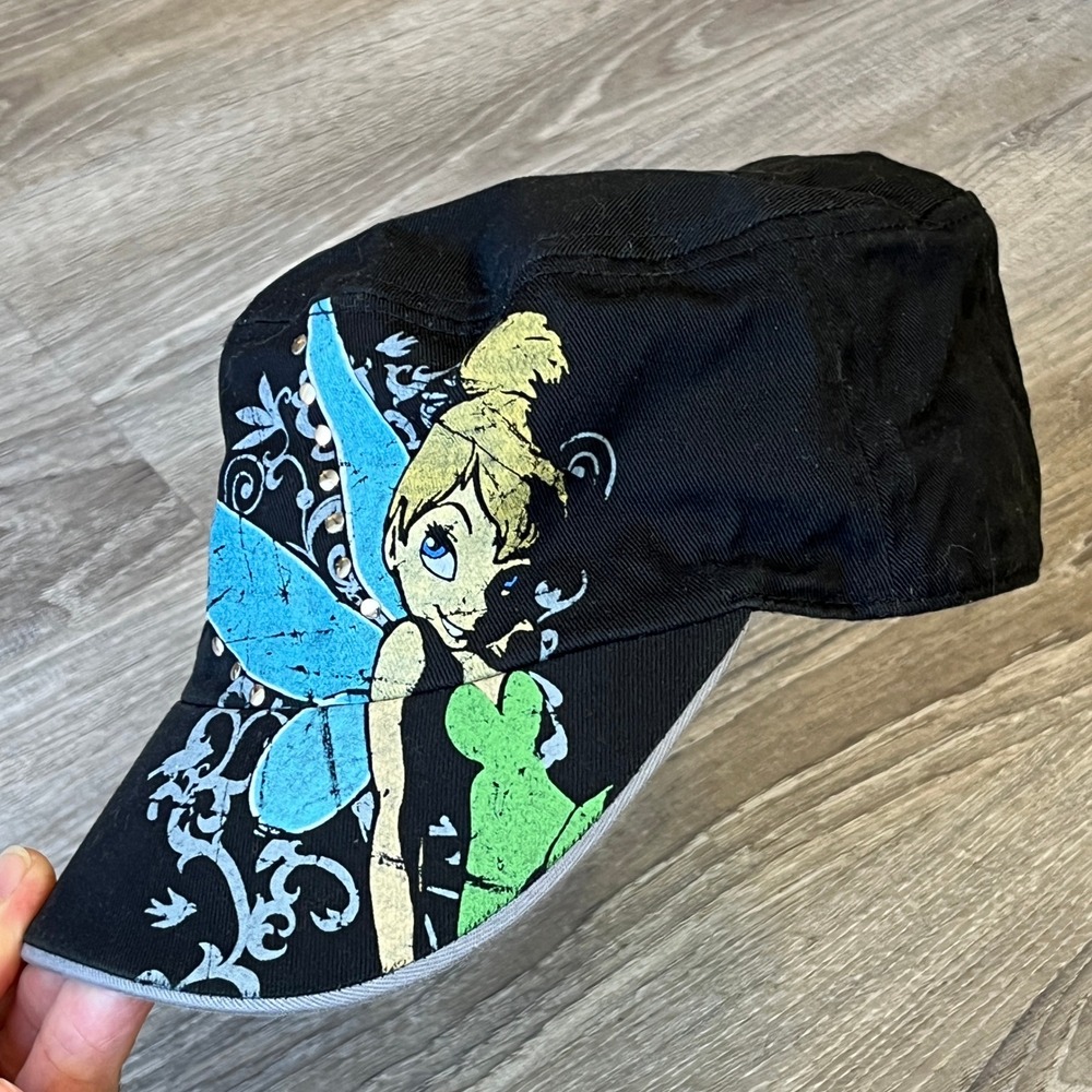 Disney Tinker Bell Cadet Hat Black Cotton Rhinestone Fairy Cap WM20053ZX
